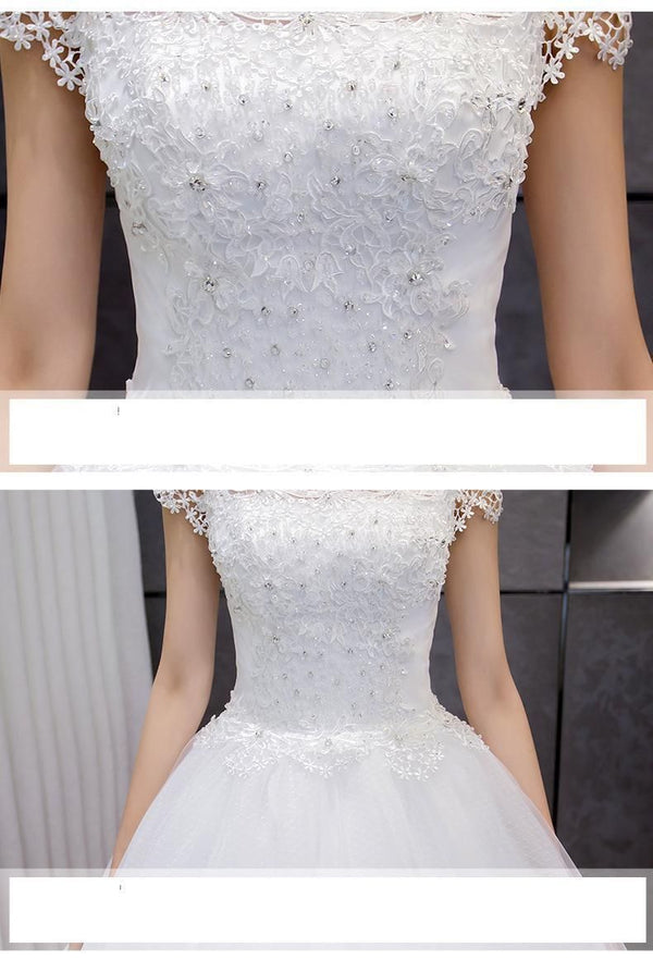 Sexy Beading Wedding Dress Applique Illusion Bridal Dress Ball Gown | EdleessFashion