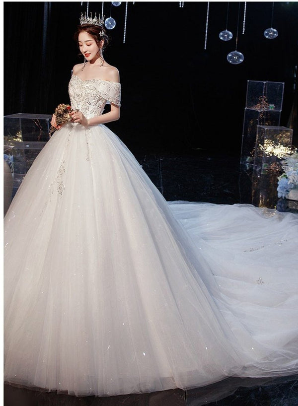 Sexy Wedding Dress Sweep Train Lace Up Ball Gown - EdleessFashion