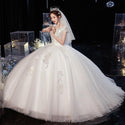 Sexy Tulle V-neck Lace Up Ball Gown Princess Wedding Dresses - EdleessFashion