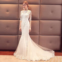 Sexy Boat Neck Half Sleeves Mermaid Wedding Dresses Beading Lace | EdleessFashion