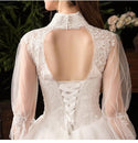 Sexy High Neck Three Quarter Sleeve Wedding Dress Illusion Lace Applique | EdleessFashion