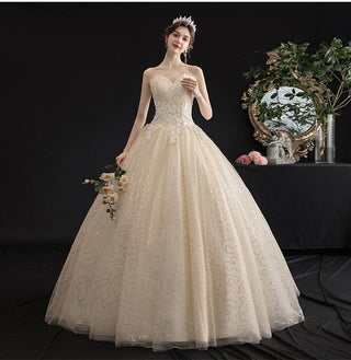 Sexy Shining Beading Lace Strapless Classic Embroidery Wedding Gown - EdleessFashion