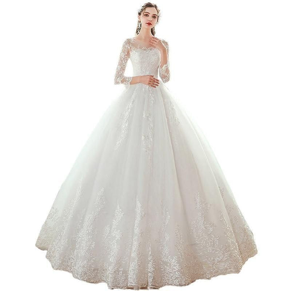 Luxurious O Neck Three Quarter Sleeve Wedding Dress For Women | EdleessFashion