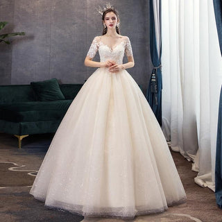 New Classic Champagne Luxury New Wedding Dress Sexy Illusion Lace Embroidery | EdleessFashion