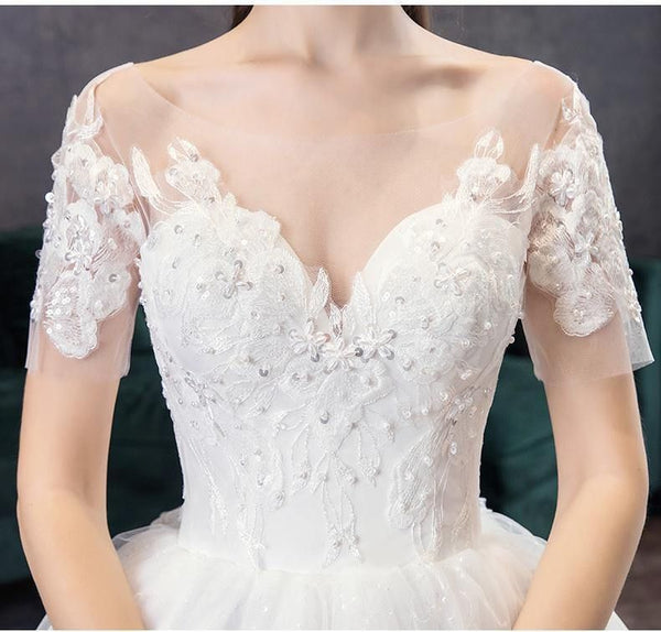 New Classic Champagne Luxury New Wedding Dress Sexy Illusion Lace Embroidery | EdleessFashion