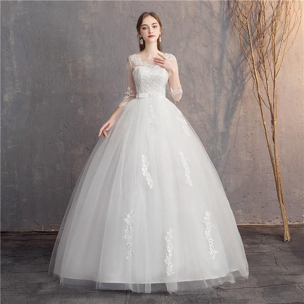 Half Sleeve Wedding Dress Fashion Lace Elegant Princess Bridal Dress | EdleessFashion