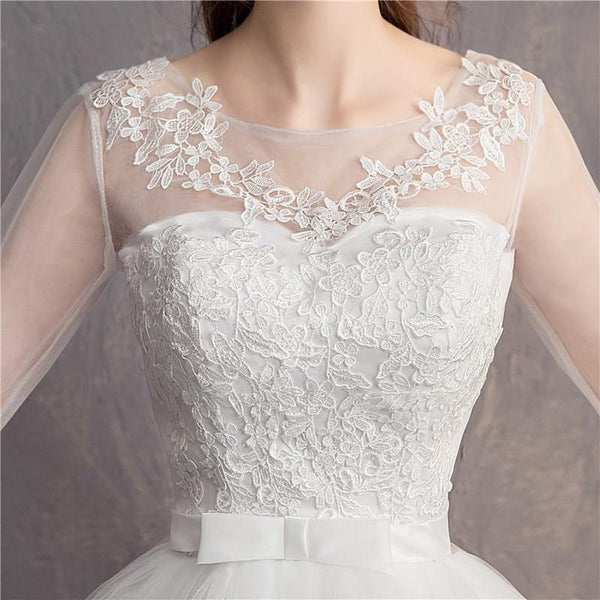 Half Sleeve Wedding Dress Fashion Lace Elegant Princess Bridal Dress | EdleessFashion