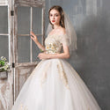 Sexy Boat Neck Wedding Dress Luxury Lace Embroidery Slim Princess Ball Gown | EdleessFashion