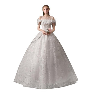 Sexy Classic Boat Neck Off The Shoulder Slim Princess Lace Up Wedding Gown | EdleessFashion