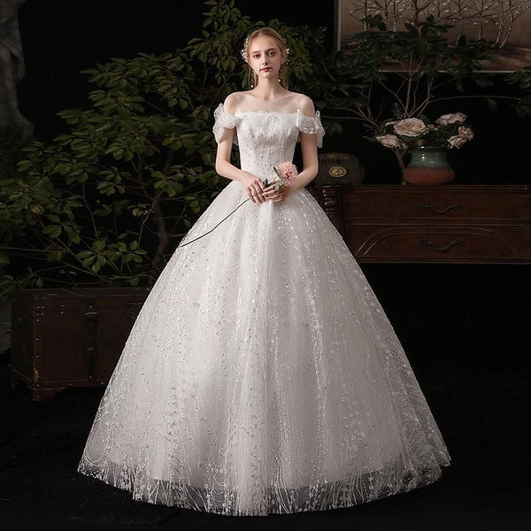 Sexy Classic Boat Neck Off The Shoulder Slim Princess Lace Up Wedding Gown | EdleessFashion