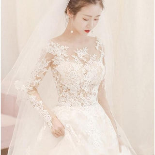 Wedding Dress Classic Off White Long Sleeve With Train | EdleessFashion