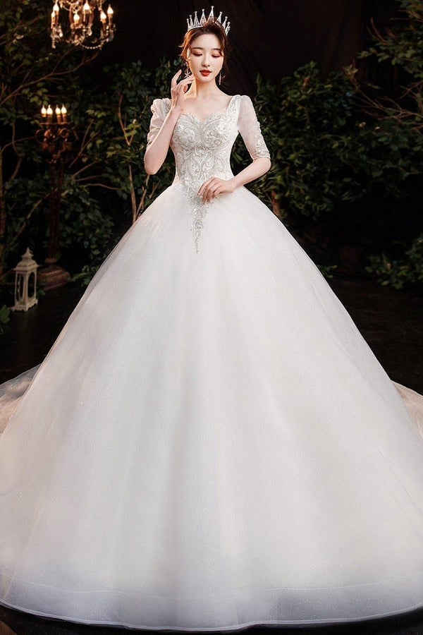 EdleessFashion Half Sleeve Square Collar Wedding Dress | EdleessFashion