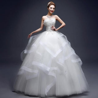 Sexy Strapless Wedding Dress Off White Floor Length Ball Gown | EdleessFashion