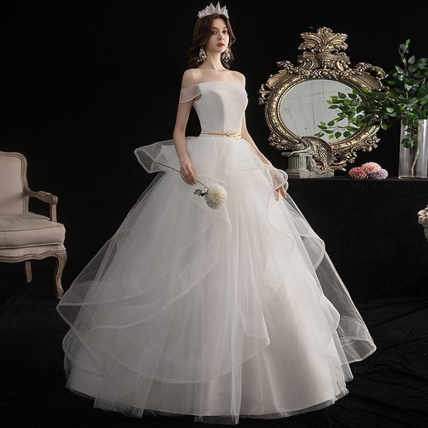 Sexy Wedding Dress Boat Neck Off White Ball Gown | EdleessFashion