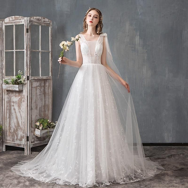 New A-line beautiful Wedding Dress With Small Train | EdleessFashion