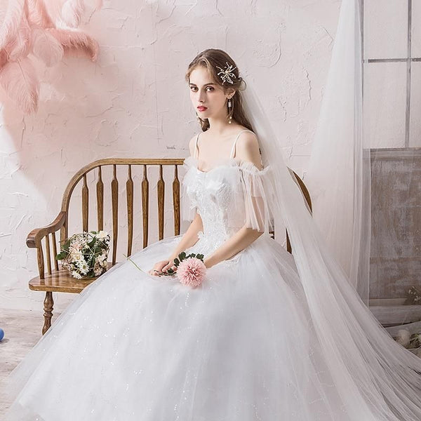 Sexy Boat Neck Half Sleeve Wedding Dress | EdleessFashion