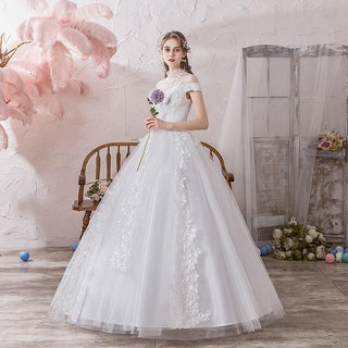 Vintage High Neck Luxury Wedding Dress with Short Sleeve | EdleessFashion