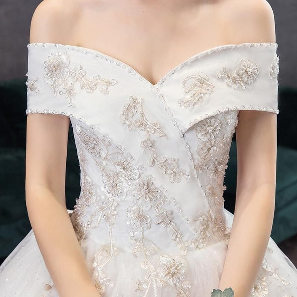 Sexy Off The Shoulder Embroidery Wedding Gown | EdleessFashion