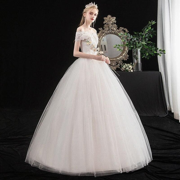 Elegant Boat Neck Off The Shoulder Wedding Ball Gown | EdleessFashion