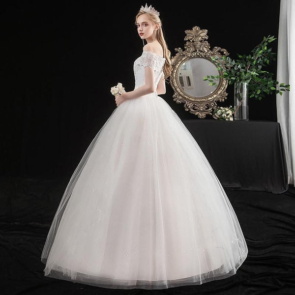 Elegant Boat Neck Off The Shoulder Wedding Ball Gown | EdleessFashion