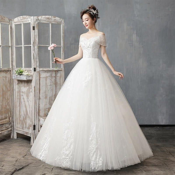 Off The Shoulder Wedding Dress Floor Length | EdleessFashion