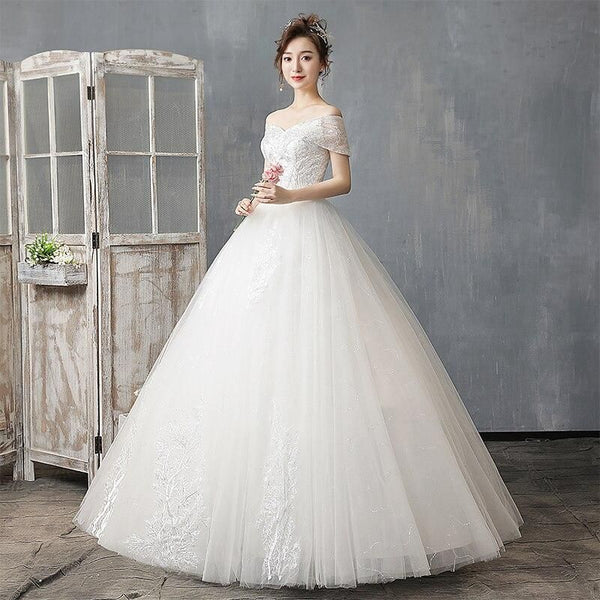 Off The Shoulder Wedding Dress Floor Length | EdleessFashion