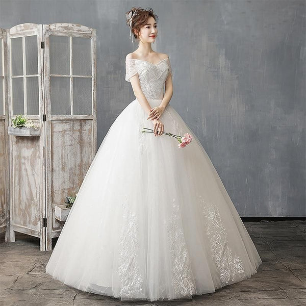 Off The Shoulder Wedding Dress Floor Length | EdleessFashion