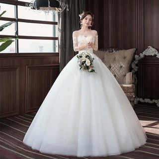 Elegant O Neck Three Quarter Wedding Dress | EdleessFashion