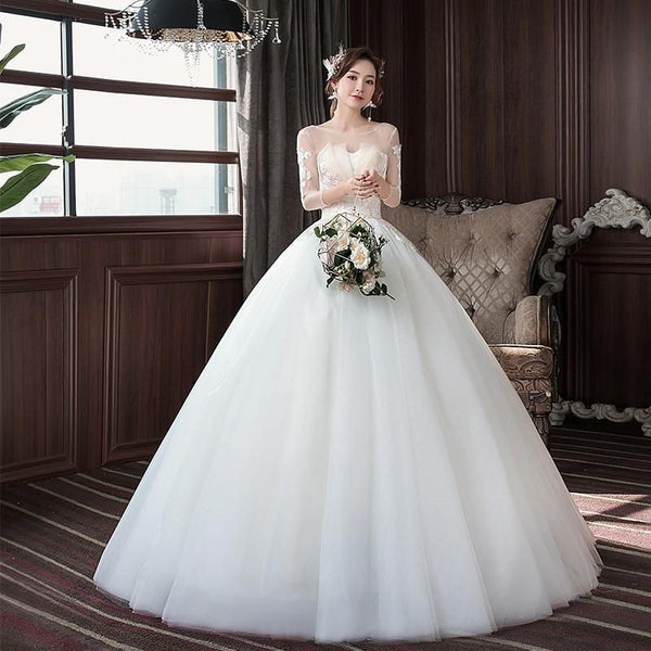 Elegant O Neck Three Quarter Wedding Dress | EdleessFashion