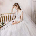 High-Grade V Neck Three Quarter Sleeve Wedding Dress | EdleessFashion