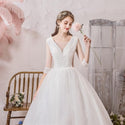 High-Grade V Neck Three Quarter Sleeve Wedding Dress | EdleessFashion