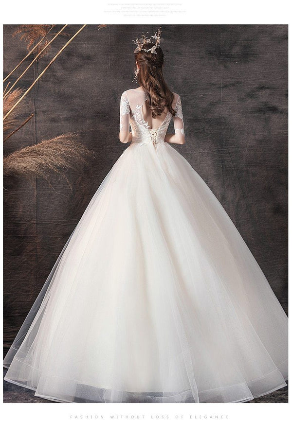 Sexy Wedding Dress Half Sleeve Wedding Gown | EdleessFashion