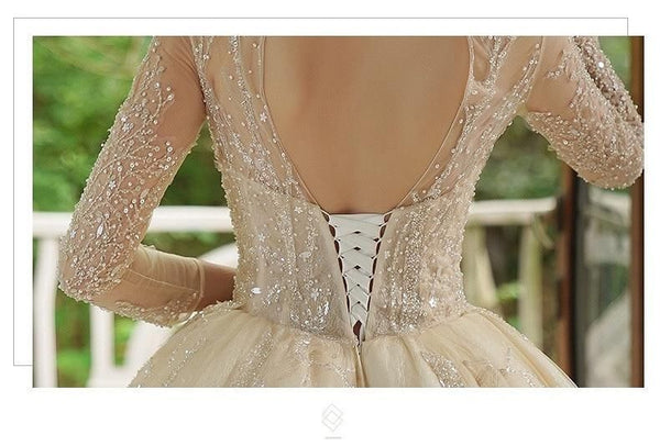 A-Line Luxury Appliques Beaded Wedding Gown | EdleessFashion