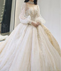 Luxury Court Train Wedding Gown with long sleeves | EdleessFashion