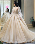 Luxury Court Train Wedding Gown with long sleeves | EdleessFashion