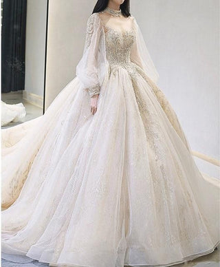 Luxury Court Train Wedding Gown with long sleeves | EdleessFashion