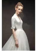 New Luxury Wedding Dress Half Sleeves Satin Gown | EdleessFashion