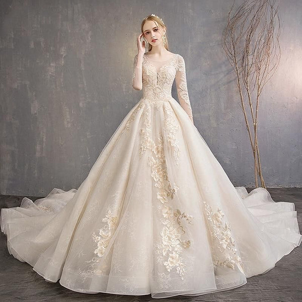 Elegant Wedding Dress with Floral Print | EdleessFashion