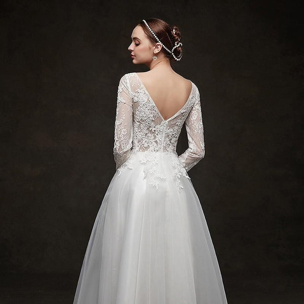 A-Line Wedding Dress Long Sleeve with Crystal Beading | EdleessFashion