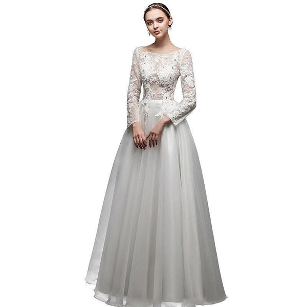 A-Line Wedding Dress Long Sleeve with Crystal Beading | EdleessFashion