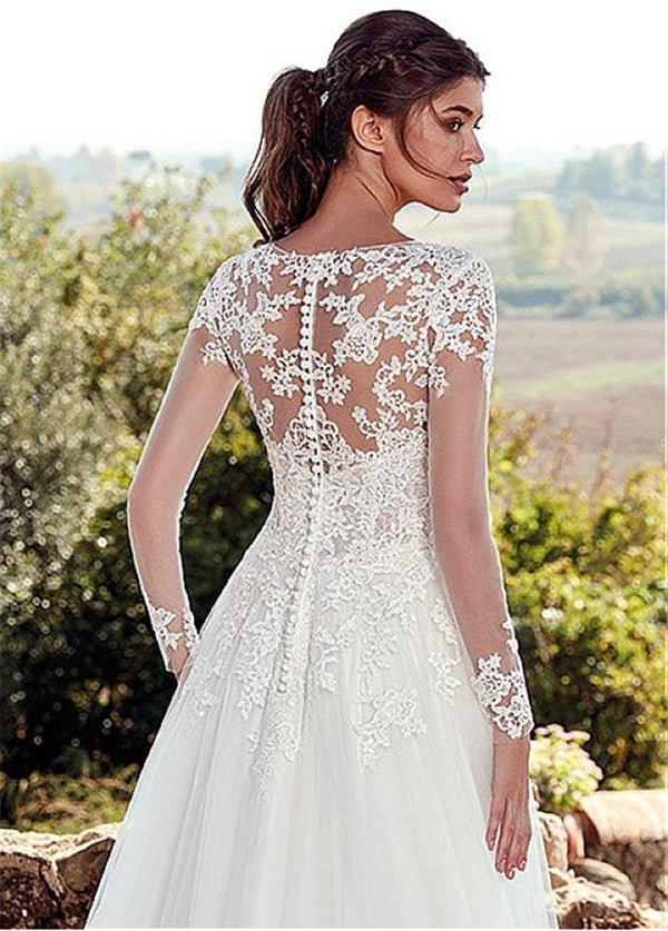 New Elegant A-Line Wedding Dresses Long Sleeves Gown | EdleessFashion