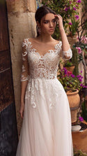 Elegant A-Line Wedding Dress 3/4 Sleeves Gown | EdleessFashion