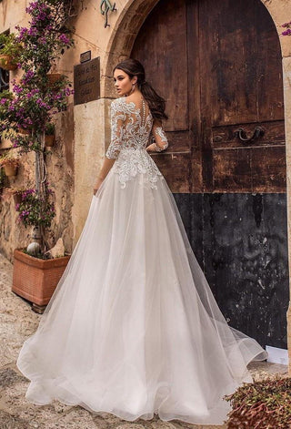 Elegant A-Line Wedding Dress 3/4 Sleeves Gown | EdleessFashion