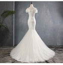 Luxury Lace Boat Neck Mermaid Wedding Gown With Train | EdleessFashion