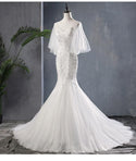 Sexy Court Train Mermaid Wedding Dress with Batwing Sleeves | EdleessFashion