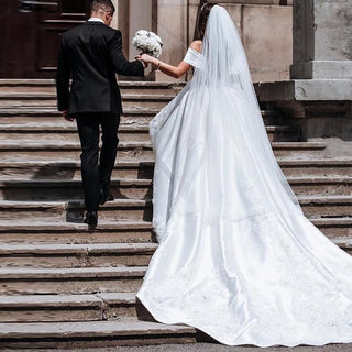 Luxury Off The Shoulder Wedding Dresses with Cathedral Train | EdleessFashion