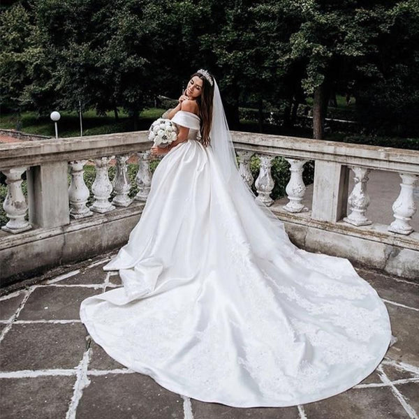 Luxury Off The Shoulder Wedding Dresses with Cathedral Train | EdleessFashion