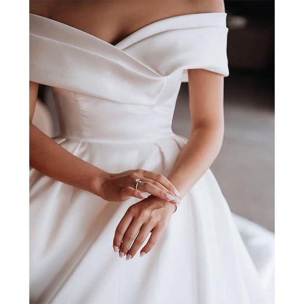 Luxury Off The Shoulder Wedding Dresses with Cathedral Train | EdleessFashion