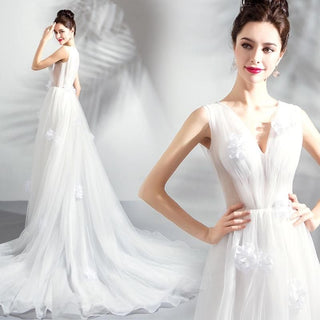 Fairy V-neck Wedding Dresses with Chapel Train | EdleessFashion