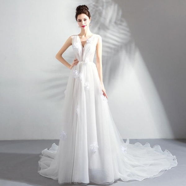 Fairy V-neck Wedding Dresses with Chapel Train | EdleessFashion